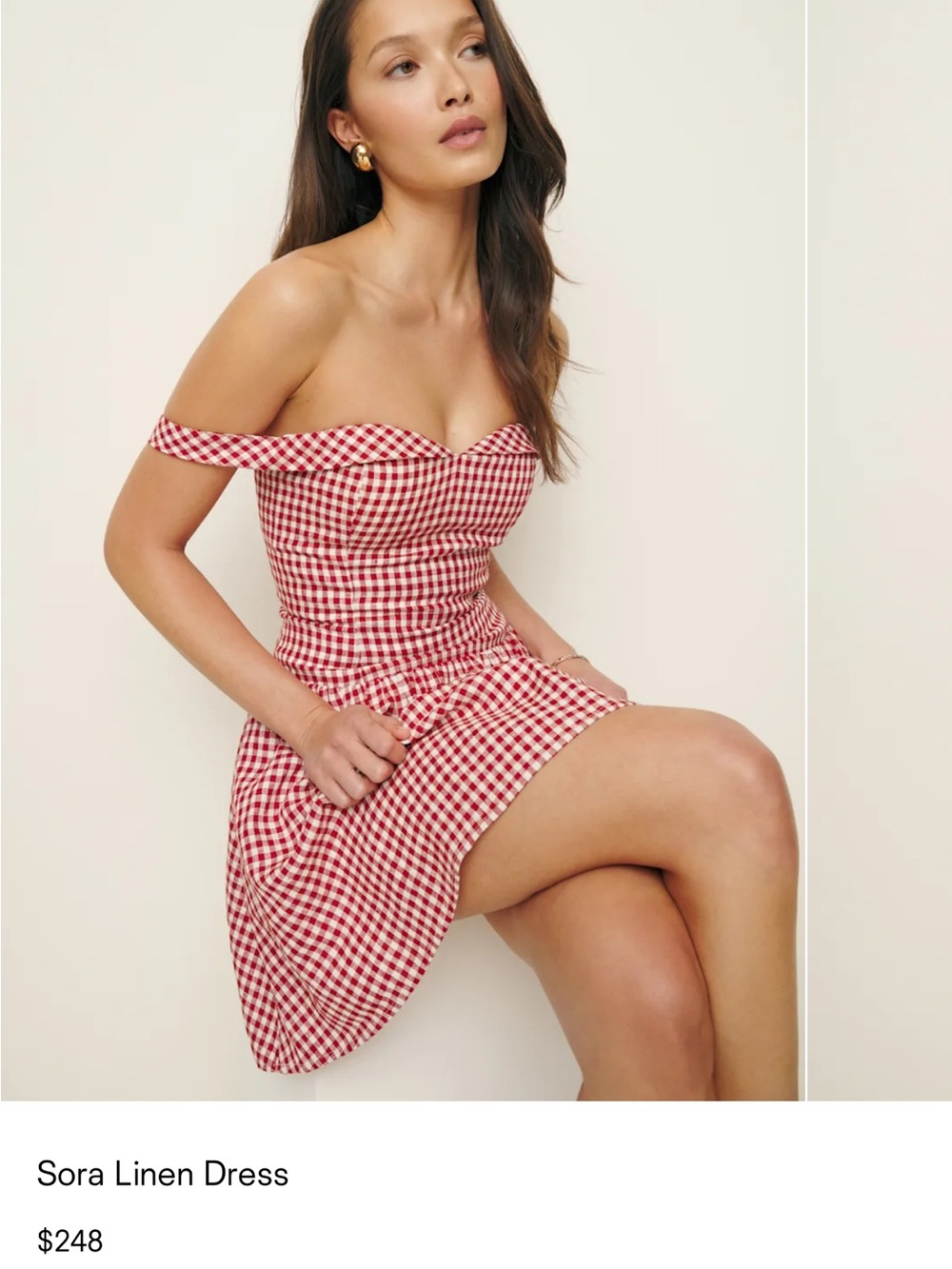 Reformation Sora Linen Mini Dress in Red and White Gingham - Picture 3 of 9